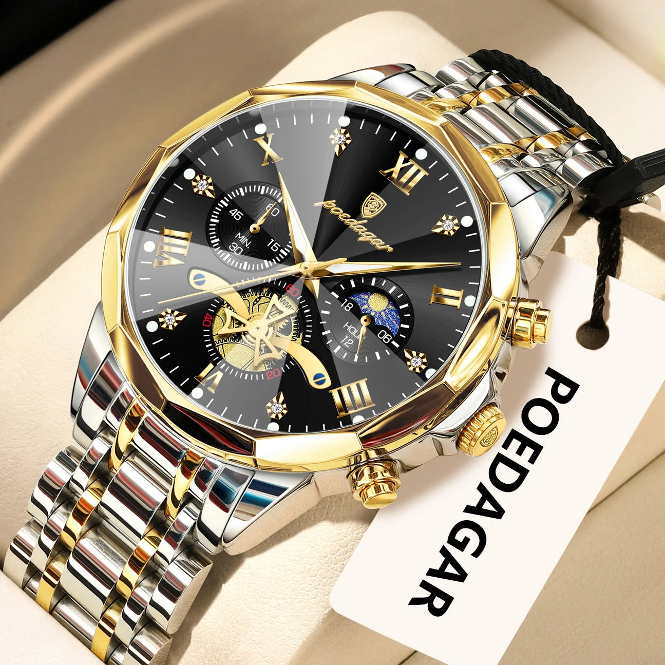 POEDAGAR Original Luxury Men's Watch Waterproof Luminous Chronograph Men Wristwatch Stainless Steel Quartz Watches For Man Reloj