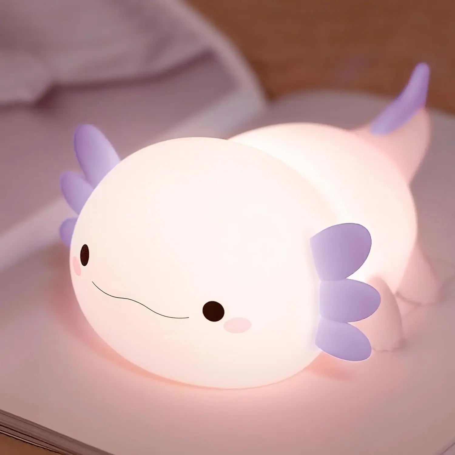 Night Light for Kids,Cute Purple Axolotl Lamp ,LED Squishy Nursery Nightlight,  Soft Silicone Novelty Animal Bedside Lamp