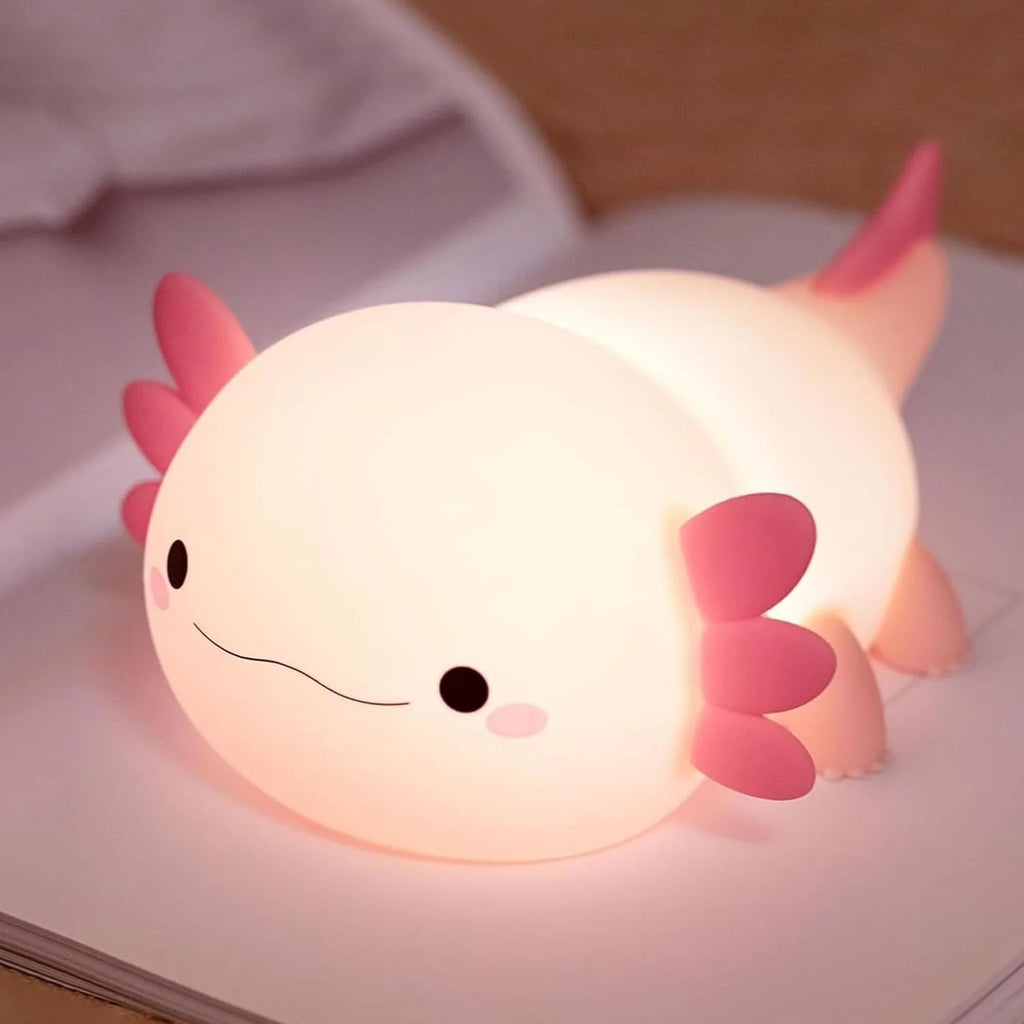 Night Light for Kids,Cute Purple Axolotl Lamp ,LED Squishy Nursery Nightlight,  Soft Silicone Novelty Animal Bedside Lamp